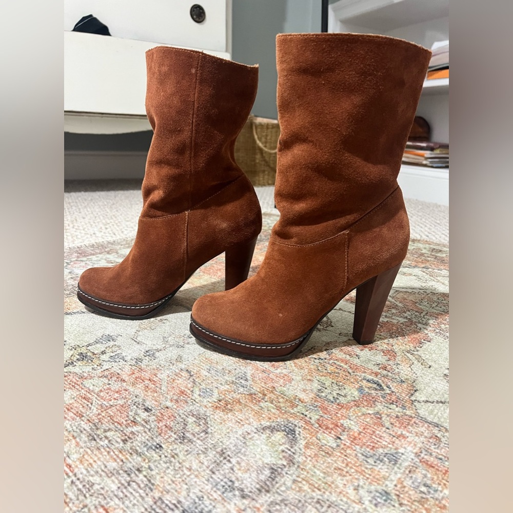 COPY - Cole Haan Nike Air Camel Suede Slouchy Heeled Boots Platform Boots Size …